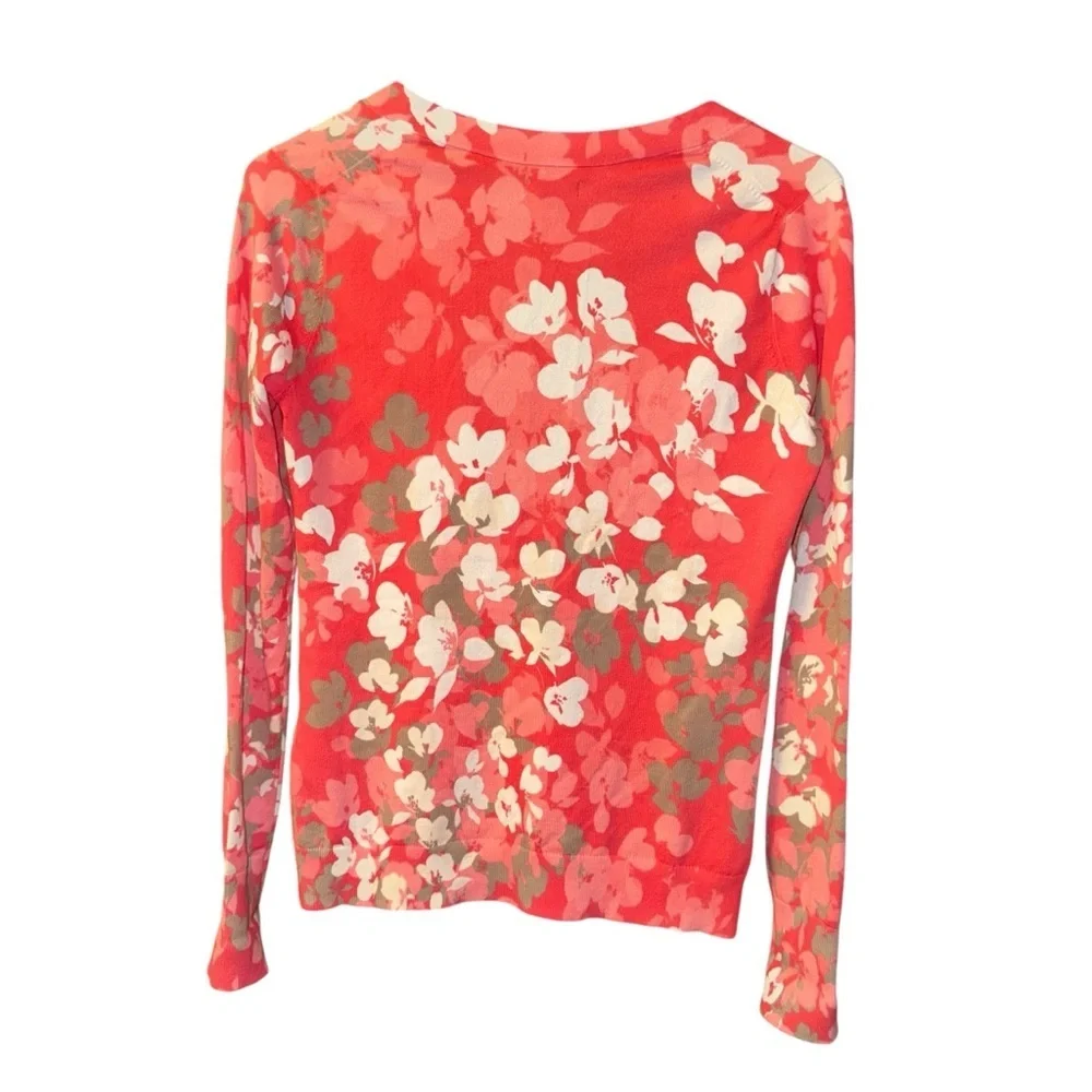 Express Women’s Cardigan Small Coral Floral Print Button Front Long Sleeve